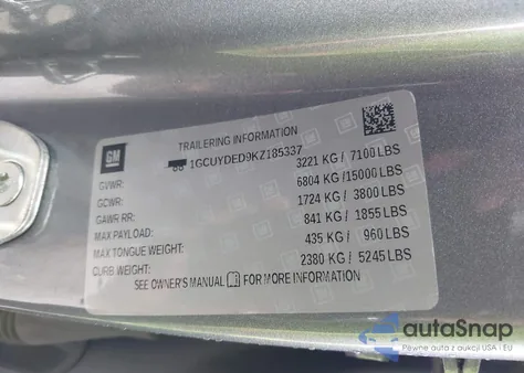 2019 Chevrolet Silverado 1500 Lt from USA, damaged, VIN 1GCUYDED9KZ185337